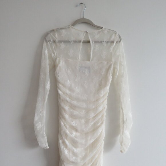 BHLDN Bailee White Lace Ruched Stretch Bodycon Dress Romantic Wedding Size S - Picture 12 of 16